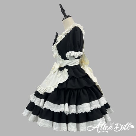 クラシカル メイド服 ワンピース エプロン カチューシャ付き 半袖 ドレス ロリータ ゴスロリ 甘ロリ