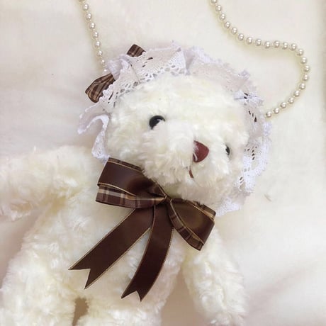 テディベアバッグ ショルダーバッグ ポシェット ぬいぐるみ かわいい ファンシー ロリータ もこもこ 3色 オーダーメイド
