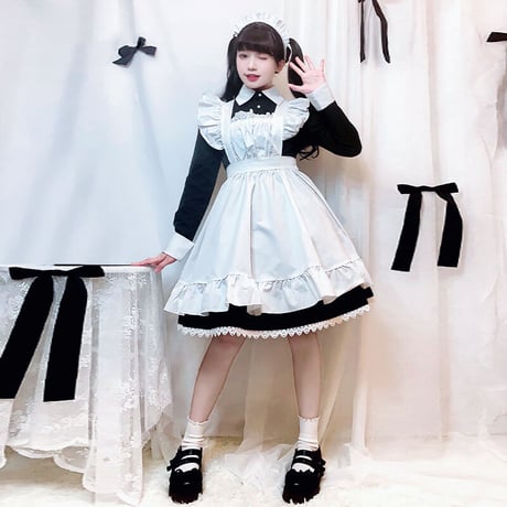 即納 高品質 メイド服 ワンピース 長袖 コスプレ ロリータ クラシカル メイドカフェ エプロン メイド 豪華セット