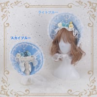 ロリータ ボンネット 帽子 ヘッドドレス カチューシャ スカイブルー 髪飾り 清楚 フラワー 薔薇 お花 クラシカル