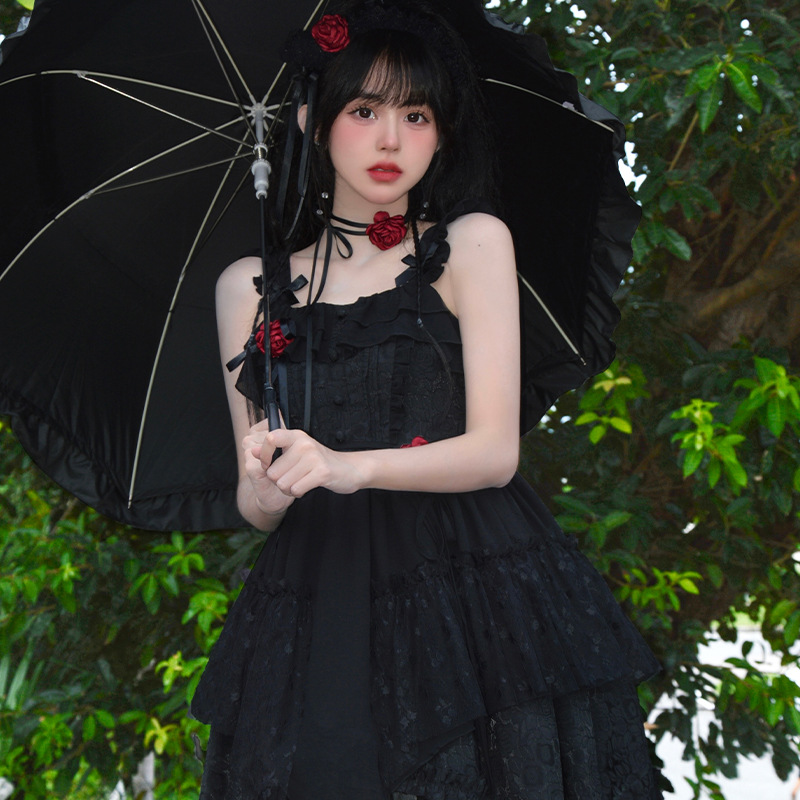 ワンピース ノースリーブ ロリータ ファッション コスプレ ゴスロリ ブラック ロリィタ ジャンパースカート ノースリーブ ロリータ ワンピース