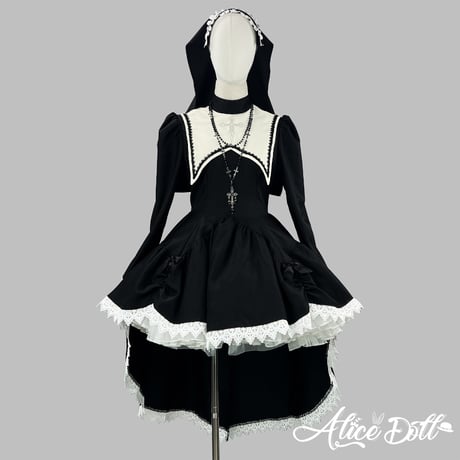 コスプレ シスター ゴスロリ ロリータ 衣装 クラシカル 可愛い シスター服 十字架 レース ヘッドアクセ付
