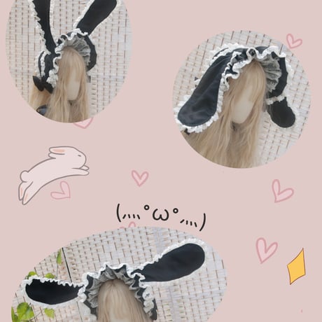 ロリータ うさみみ ボンネット 帽子 兎 うさぎ耳 ウサ耳 耳つき 立ち上げ可能 ヘッドドレス カチューシャ １２色