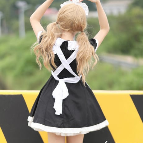 ゆめかわいい メイド服 セット ワンピース エプロン カチューシャ 半袖 ミニ丈 ミニスカ フリル リボン