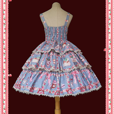 Lolita ロリータ ジャンパースカート ワンピース ドレス プリント イチゴ柄