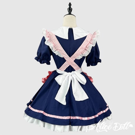 メイド服 メイド ワンピース エプロン カチューシャ 猫の肉球 ストライプ 半袖 ミニ丈 コスプレ ドレス