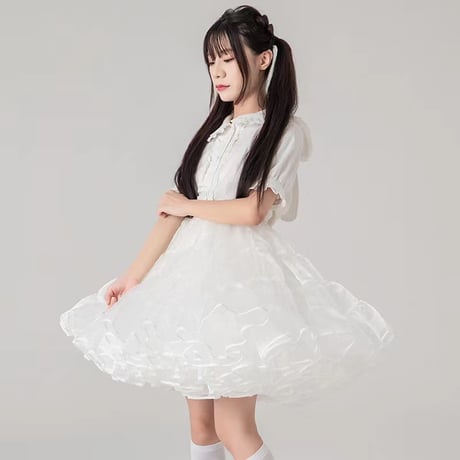 パニエ ボリューム ミディアム 膝丈 50cm丈 大人用 ロリータ ゴスロリ 可愛い フリルいっぱい スカート
