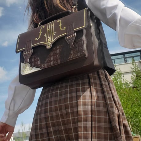学園風 バッグ ロリータ ゴシック 音符刺繍 カバン 鞄 JK 通学 レディース PU 制服バッグ 3WAY