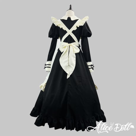 メイド服 ロリータ ロング丈 メイド ワンピース エプロン カチューシャ 付け袖 長袖 半袖 2way クラシック