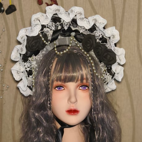 ロリータ ボンネット 帽子 ヘッドドレス ヘアアクセサリー 4カラー 薔薇 花 純白 黒ロリ ゴシック クラロリ