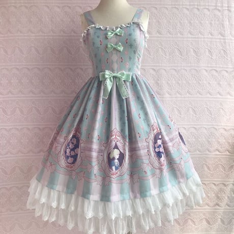 ロリータ ワンピース ジャンパースカート  春 夏 オリジナルプリント  軽やか 薄手  日常服
