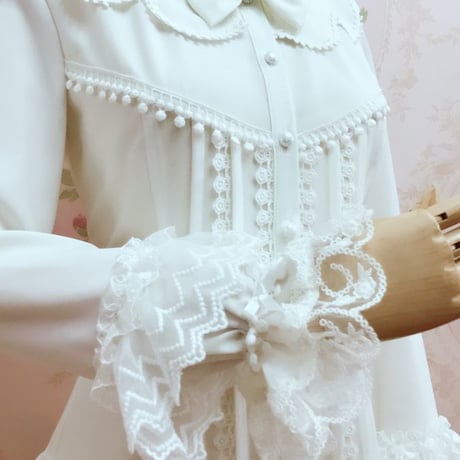 ロリータ レース トップス シャツ ブラウス 姫系 レトロ ベル・スリーブ 長袖 フォーマル フリル スリム エレガント ホワイト XS S M L XL 2XL