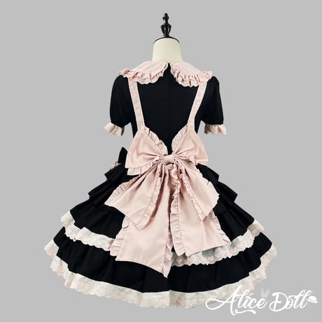 クラシカル メイド服 ワンピース エプロン カチューシャ付き 半袖 ドレス ロリータ ゴスロリ 甘ロリ