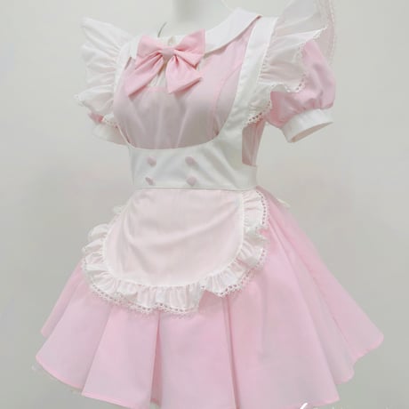 クラシカル メイド服 ワンピース エプロン リボン 3点セット 丸襟 コスプレ衣装 ロリータ風 甘ロリ