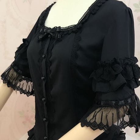 ロリータ レディース トップス ブラウス 春 夏 半袖 姫袖 かわいい 快適 3色 白 黒 アプリコット