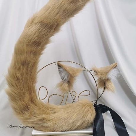 ロリータ コスプレ 猫 お耳 しっぽ ハンドメイド リアル ヘッドドレス 触り心地  ヘアバンドモフモフ