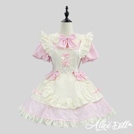 クラシカル ロリータ メイド服 ワンピース エプロン カチューシャ 付け袖 長袖 半袖 2way ミニ丈 クラシック