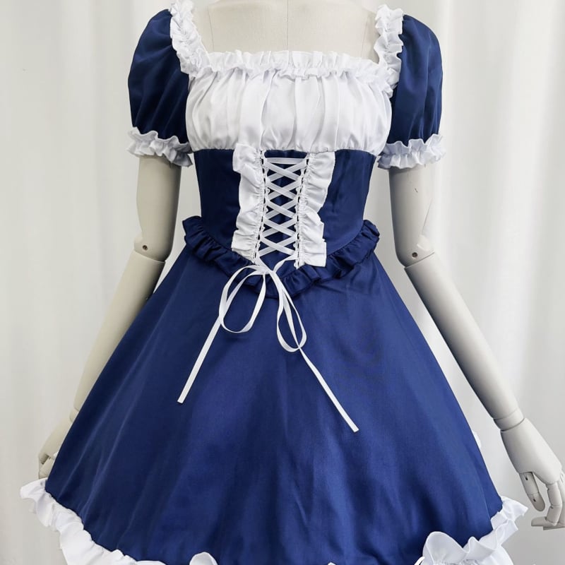 ゆめかわいい メイド服 セット ワンピ エプロン カチューシャ 半袖
