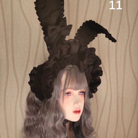 ロリータ うさみみ ボンネット 帽子 兎 うさぎ耳 ウサ耳 耳つき 立ち上げ可能 ヘッドドレス カチューシャ １２色