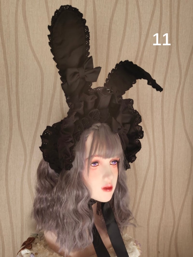 ロリータ うさみみ ボンネット 帽子 兎 うさぎ耳 ウサ耳 耳つき 立ち