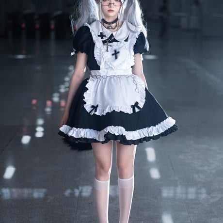 メイド服 ゴスロリ コスプレ セット 十字架 ゴシック系 ロリィタ ミニ丈 かわいい クール セクシー レディース 半袖