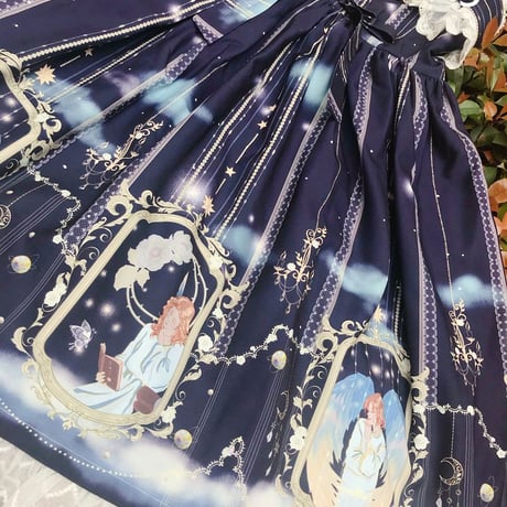 ロリータ  ジャンパーワンピース スカート プリント 大天使 アウリエル  ＪＳＫ 月 リボン ４色