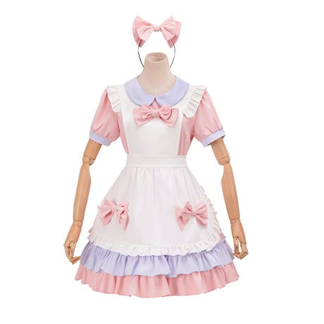 メイド服 エプロン コスプレ 甘ロリータ 3点セット 半袖 長袖 かわいい カチューシャ ロリータ ワンピース メイド
