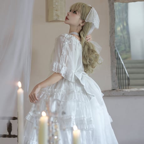 ロリータ Lolita ワンピース ジャンパースカート ジャンスカ ドレス ゆめかわいい 光沢感 上品 リボン フリル ゴスロリ