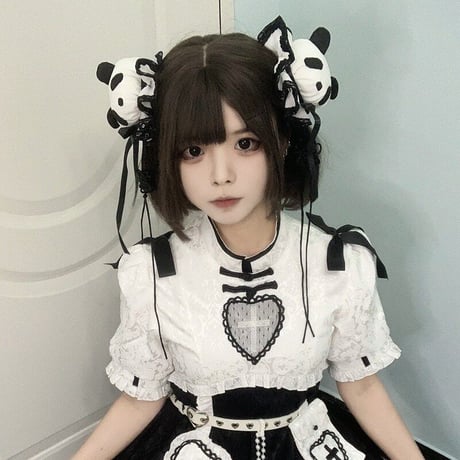 ロリータ 髪飾り パンダ 中華風 ヘアアクセ ゆめかわいい 中華ロリ 華ロリ チャイナお団子 Lolita レース