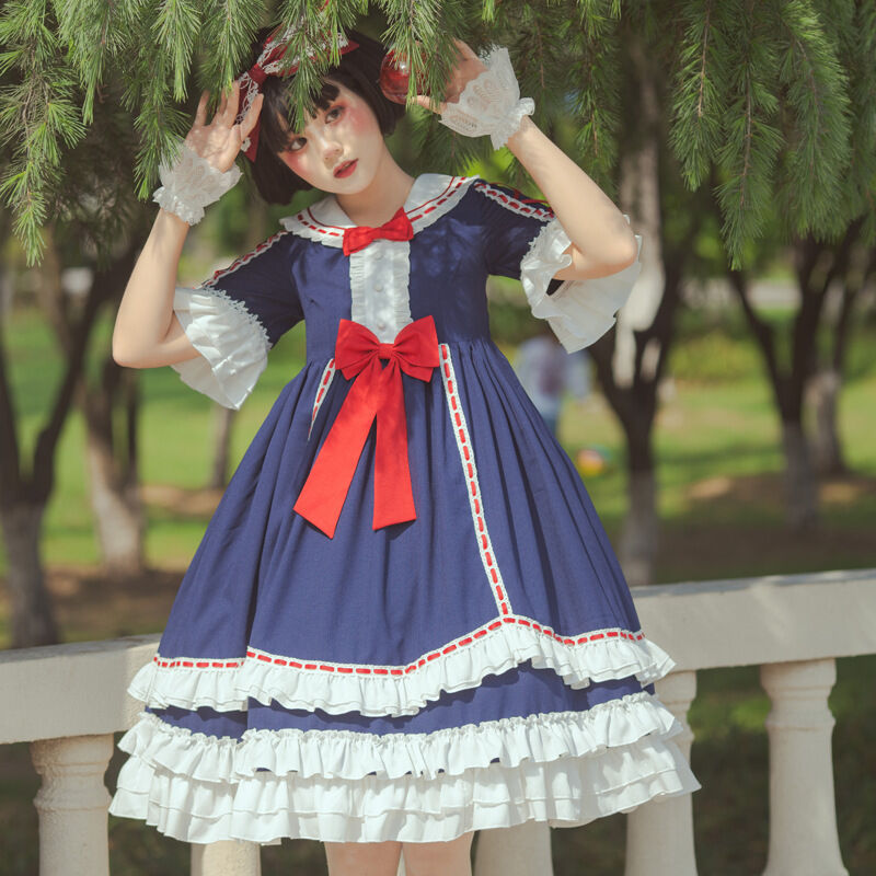 ロリータ ワンピース 半袖 ドレス おとぎの国 アリス 姫ロリ ミニ丈 