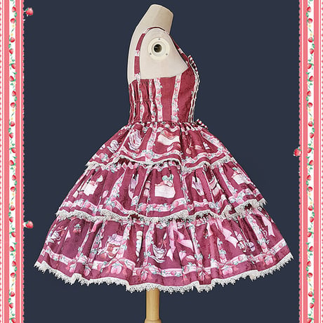 Lolita ロリータ ジャンパースカート ワンピース ドレス プリント イチゴ柄