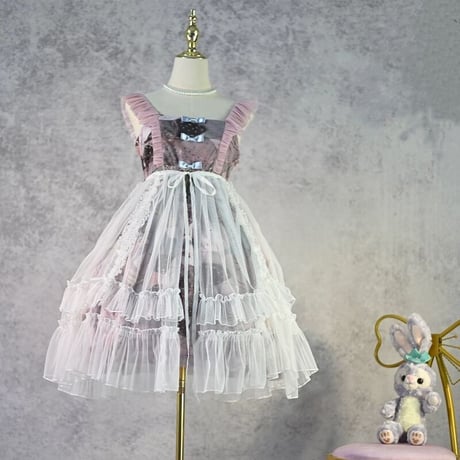 ロリータ オーバースカート チュールスカート スカートカバー エプロンスカート ストラップ付 2WAY 丈60cm