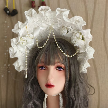 ロリータ ボンネット 帽子 ヘッドドレス ヘアアクセサリー 4カラー 薔薇 花 純白 黒ロリ ゴシック クラロリ
