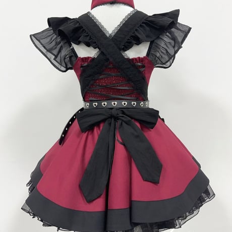 メイド服 ワンピース ゴスロリ エプロン ウエストベルト チョーカー カチューシャ付き 5点セット レディース