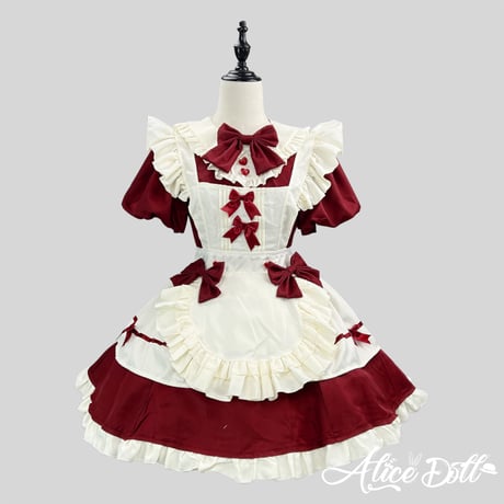 クラシカル ロリータ メイド服 ワンピース エプロン カチューシャ 付け袖 長袖 半袖 2way ミニ丈 クラシック