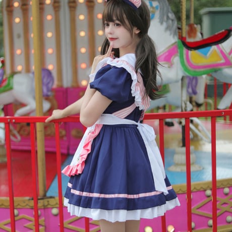 メイド服 メイド ワンピース エプロン カチューシャ 猫の肉球 ストライプ 半袖 ミニ丈 コスプレ ドレス