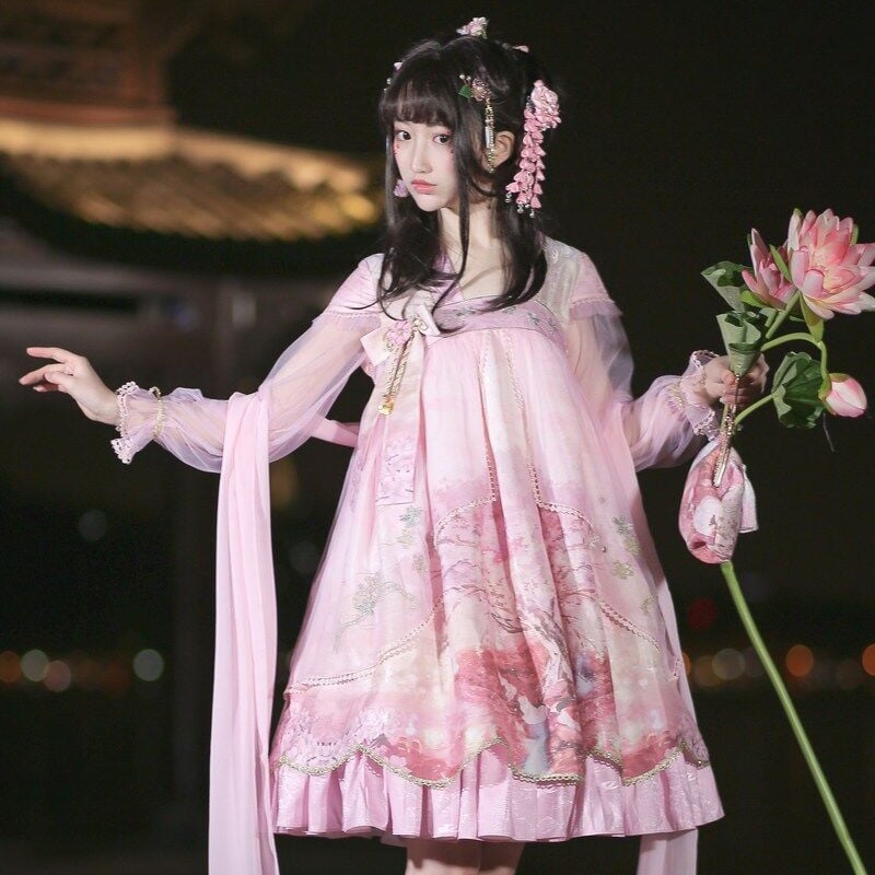 中華ロリータ 桜 幻想的 ゆめかわいい ロリィタ ワンピース コスプレ