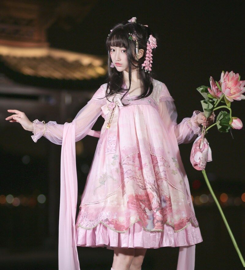 夜桜水燈　中華ロリータ　ワンピース　チャイナ　ゆめかわ　lolita