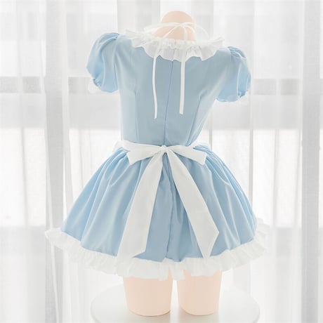 メイド服 エプロン コスプレ ミニ丈 セクシー 夏 水色 かわいい 喫茶店 甘ロリ メイド ワンピース クラシカル