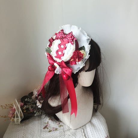 帽子 レディース ロリータ ハンドメイド シルクハット レッド ピンク  ゴシック  森ガール