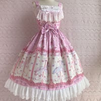 ワンピース ロリータ ドレス ロリィタ  花柄 春秋 バラ 薔薇 回転木馬 フリル レース