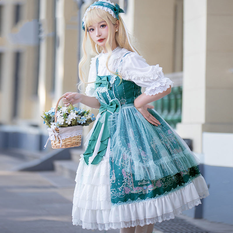 ロリータ ワンピース ジャンパースカート 花模様 エレガント 宮廷