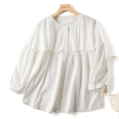 ブラウス レディース トップス シャツ 7分袖 前開き チュニック ロング 綿 コットン ゆったり 春 夏 森ガール