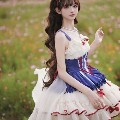 新作 ゆめかわいい ロリータ ドレス ミニ丈 ジャンパースカート ジャンスカ ダンス 姫様 ゴージャス