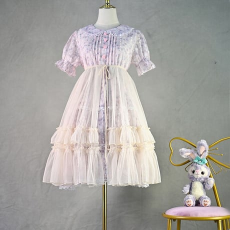 ロリータ オーバースカート チュールスカート スカートカバー エプロンスカート  丈63cm