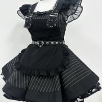 メイド服 セット レディース ゴスロリ 大人かわいい モノトーン ストライプ ミニ丈 コスプレ 制服風
