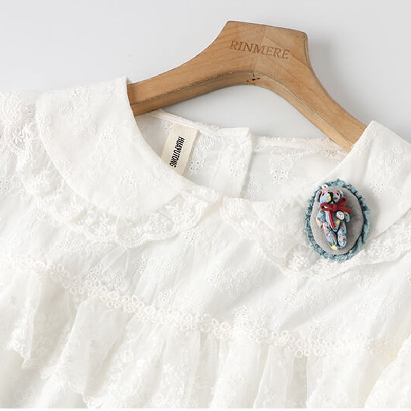 ワンピース 丸襟 ドールカラー レース 長袖 コットン 花柄 ロー ワンピース 丸襟 ドールカラー レース 長袖 コットン 花柄 ロー