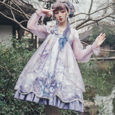中華ロリータ 桜 幻想的 ゆめかわいい ロリィタ ワンピース コスプレ アイドル チャイナドレス 衣装 長袖 半袖