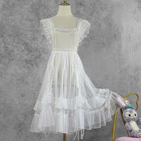 ロリータ オーバースカート エプロン 着丈90cm 華やか ゴージャス 2WAY フリル チュールスカート スカートカバー