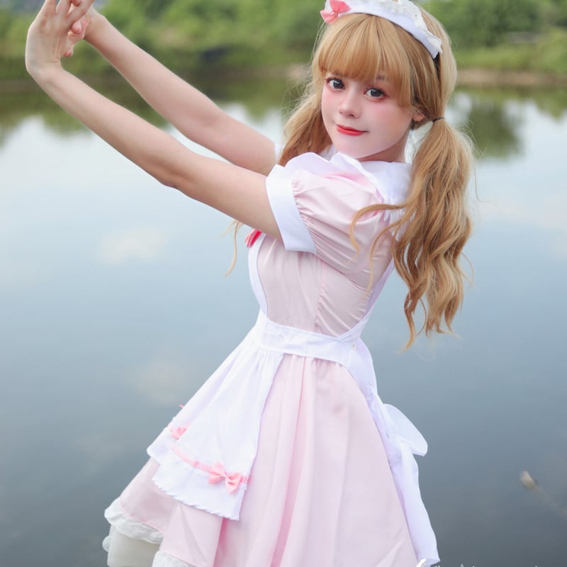 ゆめかわいい メイド服 セット ワンピース エプロン カチューシャ 半袖